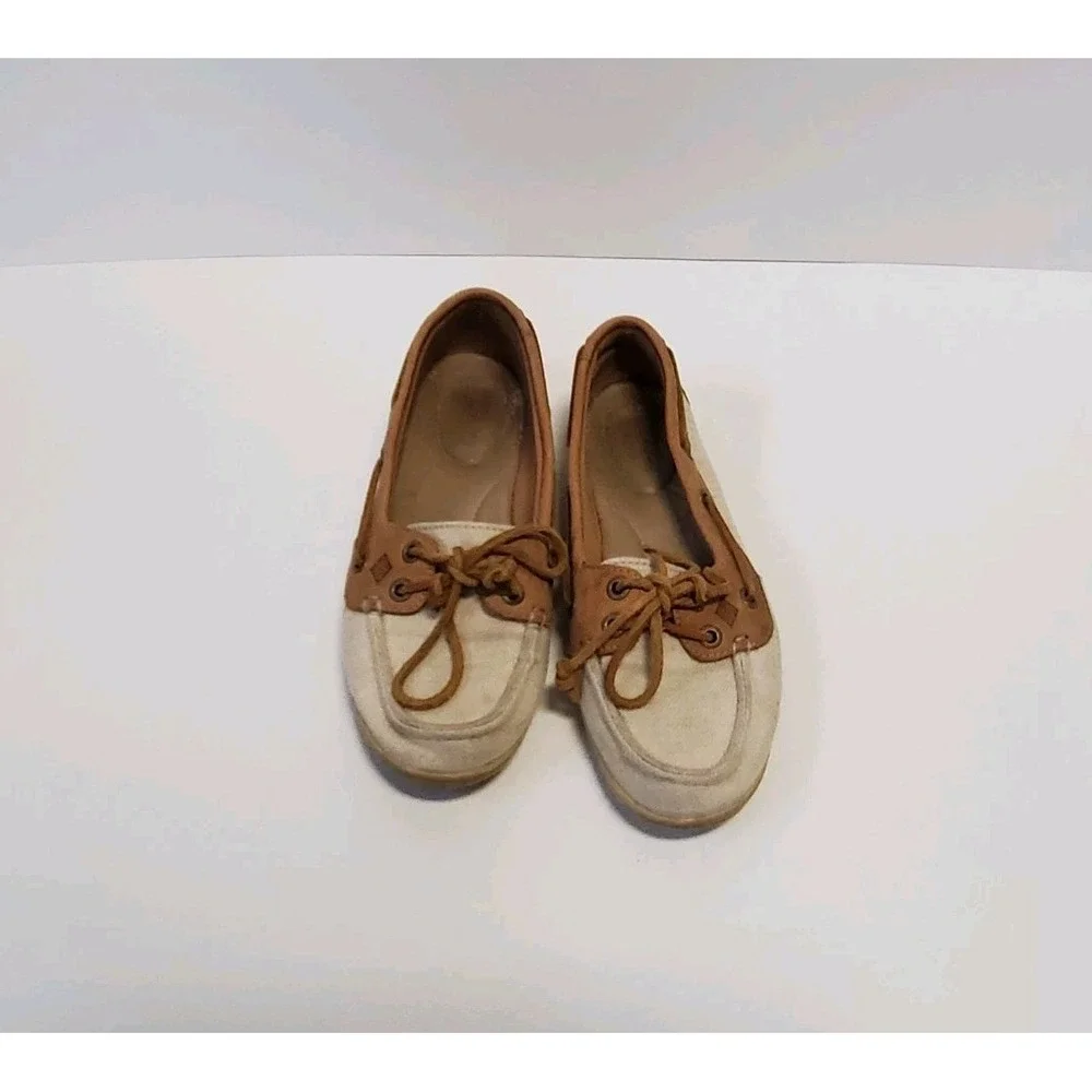 Womens Sperry Canvas and Leather Topsider Boat Shoes Size 7M Brown/Beige - Picture 12 of 12